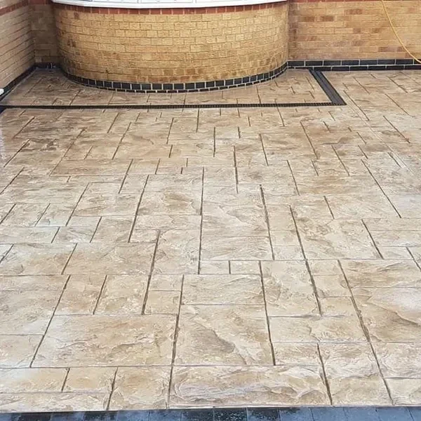 Buff stone-print imprinted concrete
