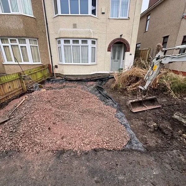 Excavated front garden ready for a new drive
