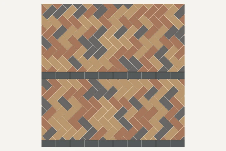 45° herringbone with band, laying diagram of block paving