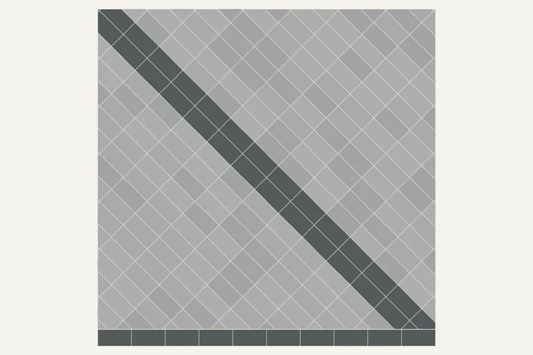 45° stack bond with diagonal band, laying diagram of block paving