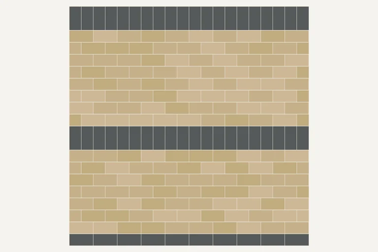 Stretcher bond with band and headers, laying diagram of block paving