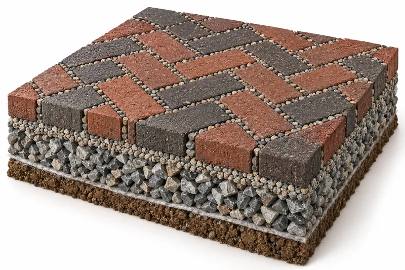 Permeable block paving, illustration of the layers