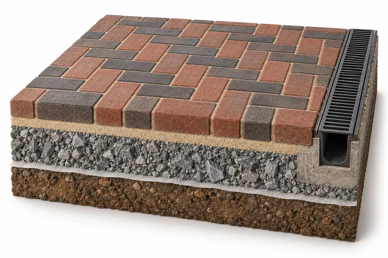 Standard block paving, illustration of the layers