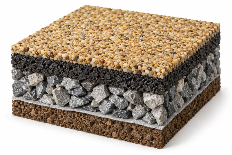 Resin bound on a permeable base, illustration of the layers