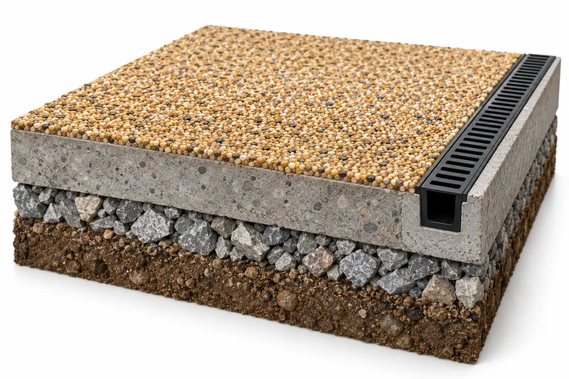 Resin bound over a dense base, illustration of the layers