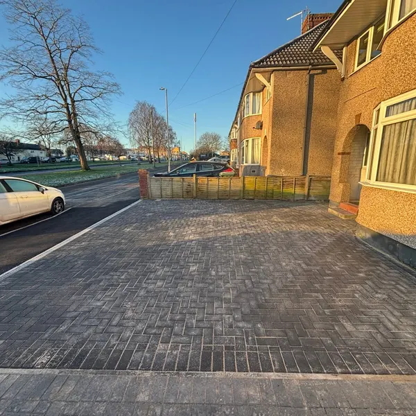 Dark block paving driveway