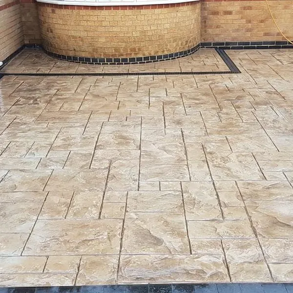 Buff stone-print imprinted concrete