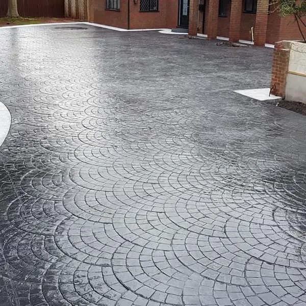 Grey fan-pattern imprinted concrete